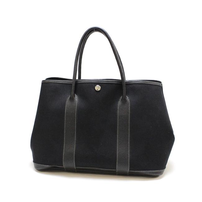 Hermes Garden Party Black Canvas Pm / Free Same Day Ship / Leather Tote