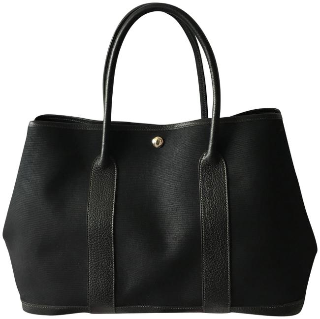 Hermes Garden Party Black Leather and Canvas Tote