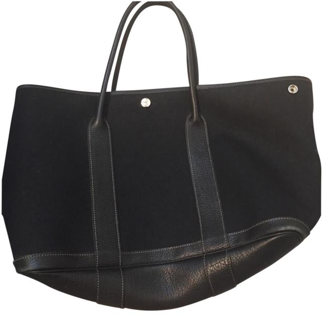 Hermes Garden Party Black Toile and Leather Tote