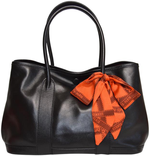 Hermes Garden Party Black/Orange Leather Tote