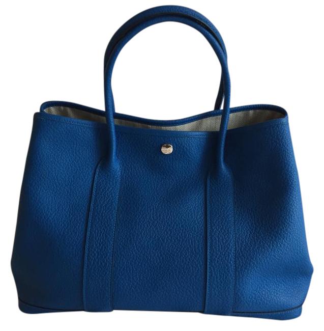 Hermes Garden Party Bleu Hydra Leather Tote