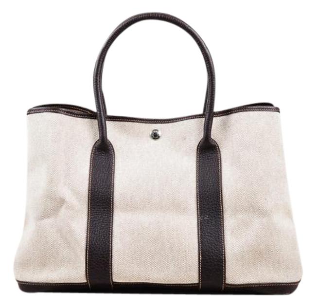 Hermes Garden Party Bag Brown Natural Canvas Buffalo Leather Beige Tote