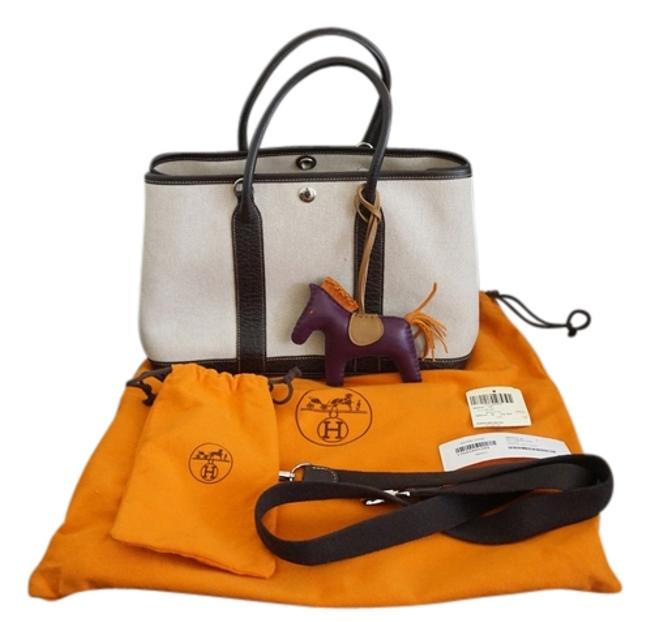 Hermes Garden Party Canvas Brown Leather Small Tote