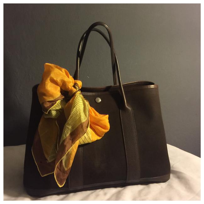 Hermes Garden Party Bag Dark Brown Canvas Tote