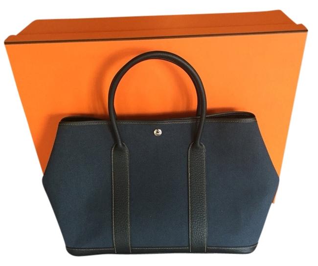 Hermes Garden Party Denim and Leather Satchel