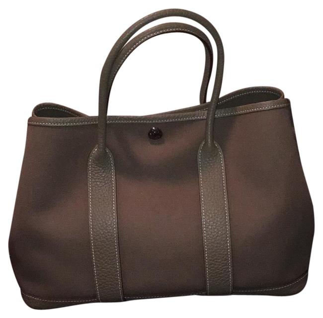 Hermes Garden Party Etoupe Canvas with Leather Trim Satchel