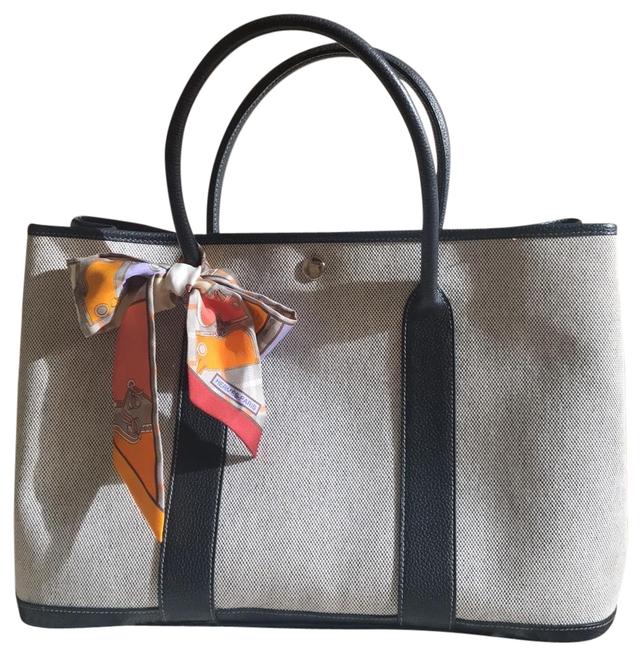 Hermes Garden Party Gray Black Canvas Tote