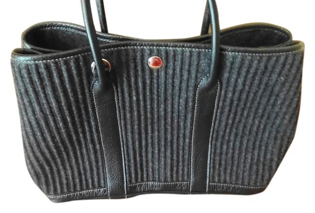Hermes Garden Party Gray Cotele Velour and Black Leather Tote