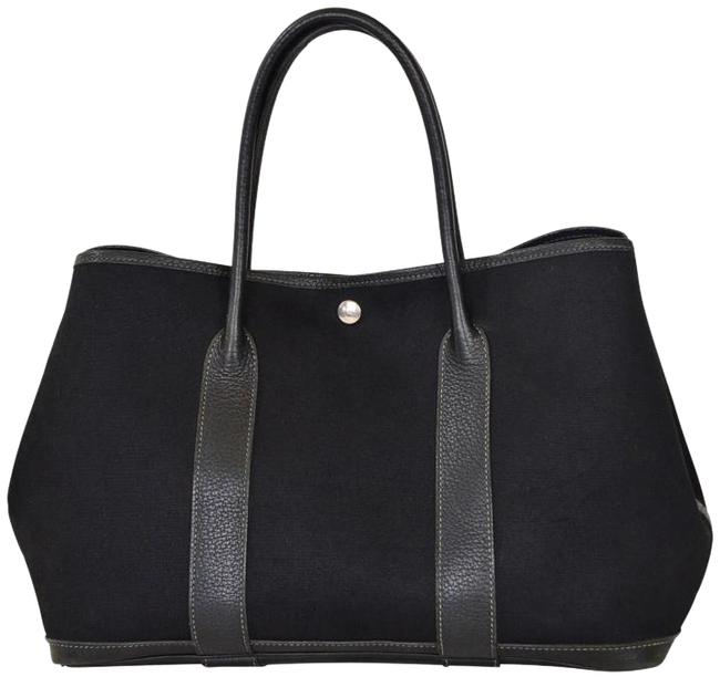 Hermes Garden Party Handbag Black Leather &amp; Coated Canvas Tote