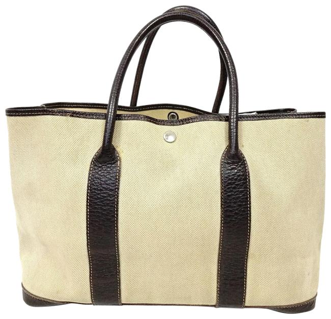 Hermes Garden Party Handbag Handbag Pm Beige Brown Canvas Leather Tote