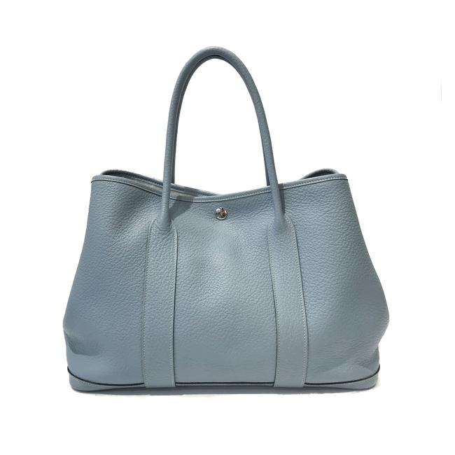 Hermes Garden Party Medium 36 Stamp Q Baby Blue Cowhide Leather Tote