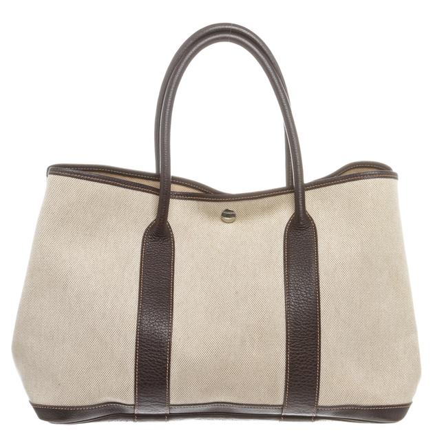 Hermes Garden Party Bag Medium Beige and Brown Canvas/Leather Tote