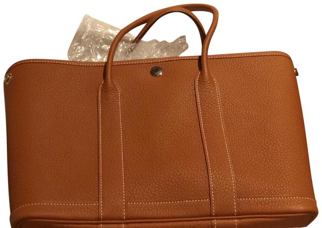 Hermes Garden Party Medium In Cognac Camel Calfskin Leather Satchel