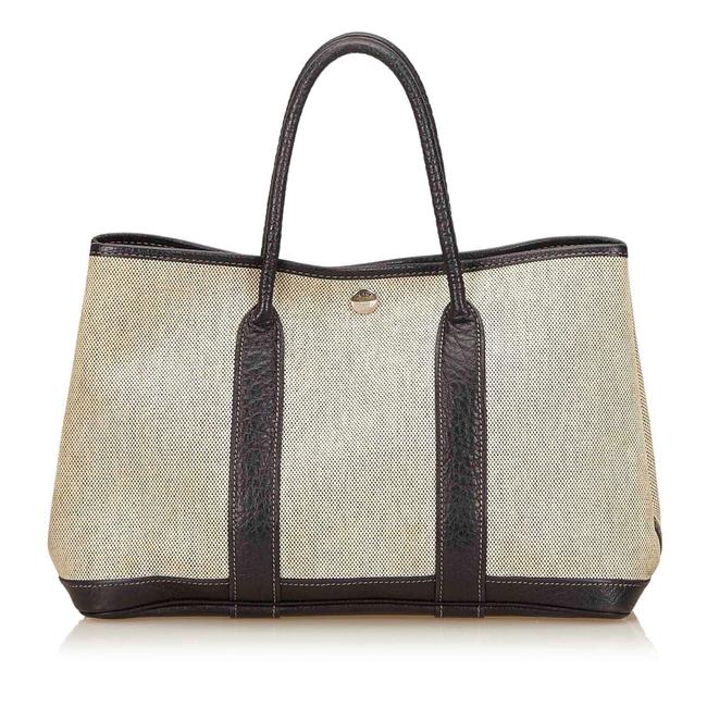 Hermes Garden Party Pm Beige Black Canvas Tote