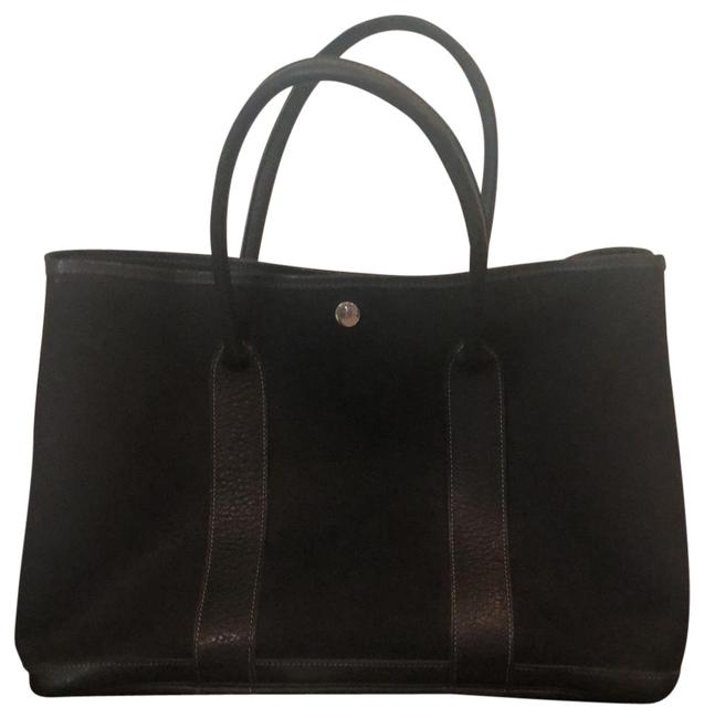 Hermes Garden Party Pm Black Leather &amp; Canvas Tote