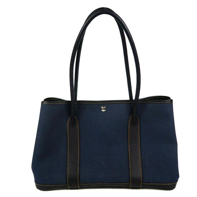 Hermes Garden Party Shoulder Bag Denim 36 Rare Blue Leather Tote