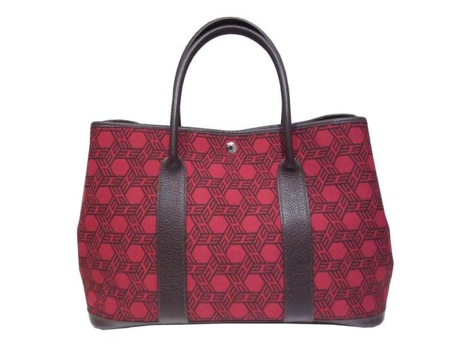 Hermes Garden Party So H Gm Rouge Garance Cotton Toile/Buffalo Leather Tote