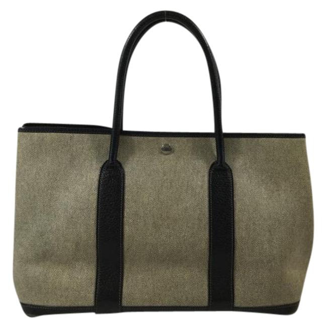 Hermes Garden Party Toile F Tan/Black Canvas/Leather Tote