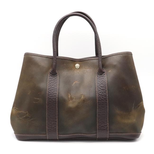 Hermes Garden Party Tote Bag Pm Handbag Engraved Dark Brown Amazonia