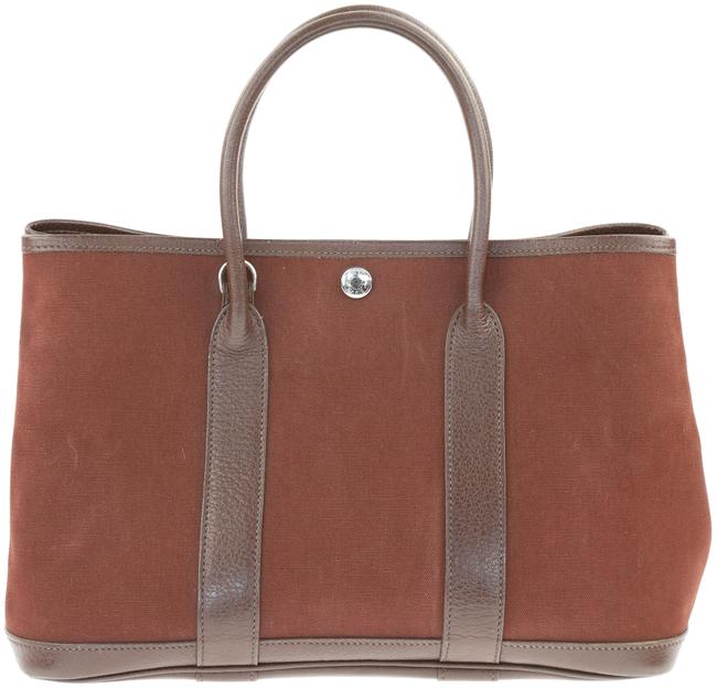 Hermes Garden Party Tpm Maroon Brown Canvas Tote