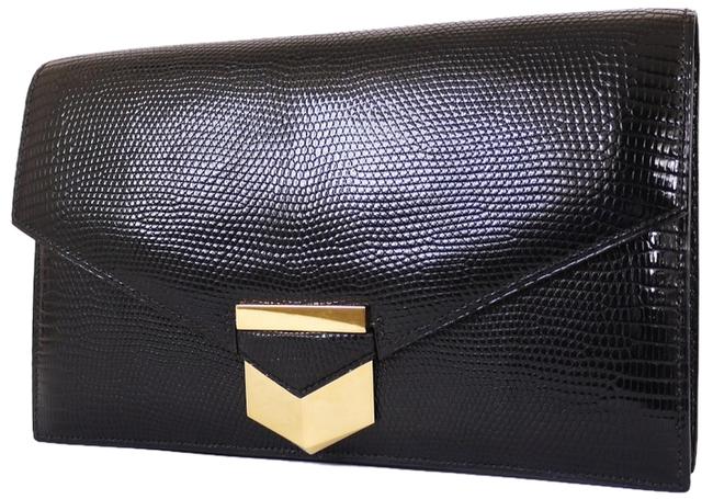 Hermes Gold Hardware Rare Black Lizard Skin Clutch