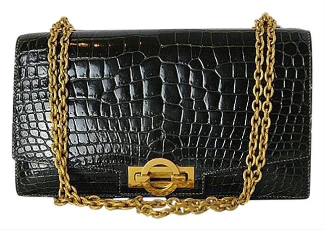 Hermes Green Crocodile Skin Leather Shoulder Bag
