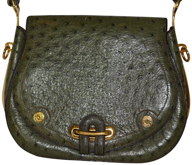 Hermes Shoulder Green Ostrich Leather Cross Body Bag