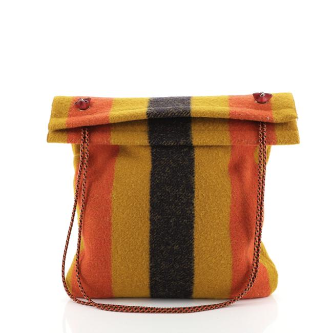 Hermes Grooming Aline Rocabar Large Blue Orange Yellow Wool Shoulder Bag