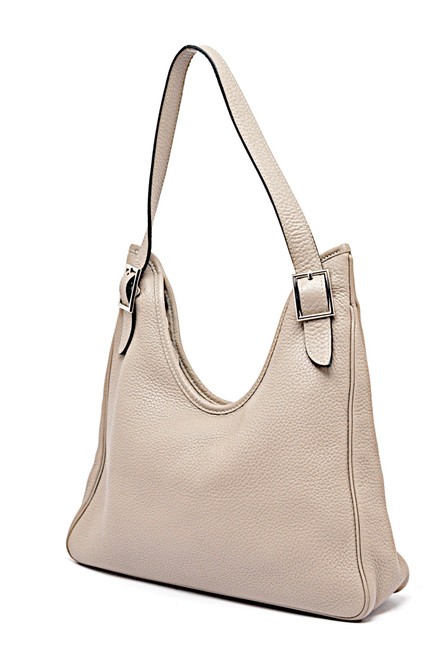 Hermes Guar Clemence Light Beige Leather Shoulder Bag