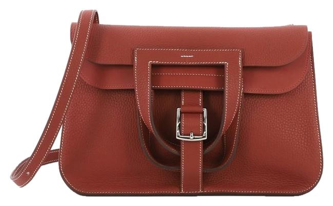 Hermes Halzan Handbag Clemence 31 Brique Leather Shoulder Bag
