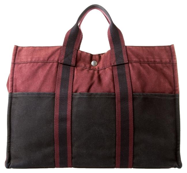 Hermes Handbag Burgundy/Black Cotton Tote