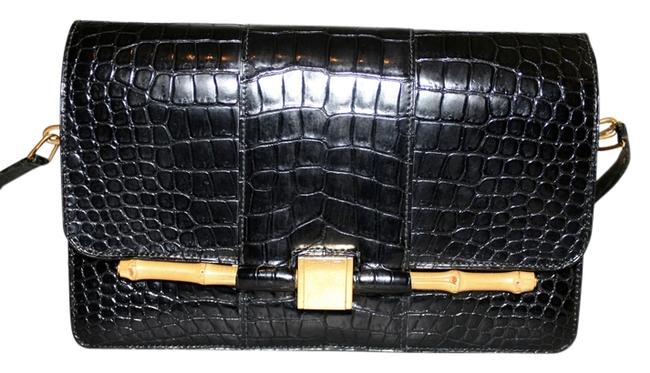 Hermes Handbag Shiny Black Porosus Crocodile Alligator Shoulder Bag