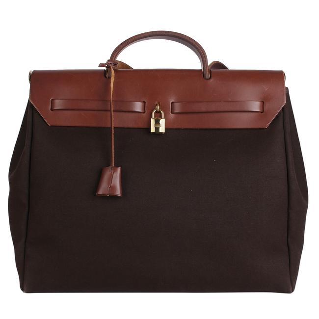 Hermes Herbag 2and1 Canvas 7691 Brown Leather Shoulder Bag