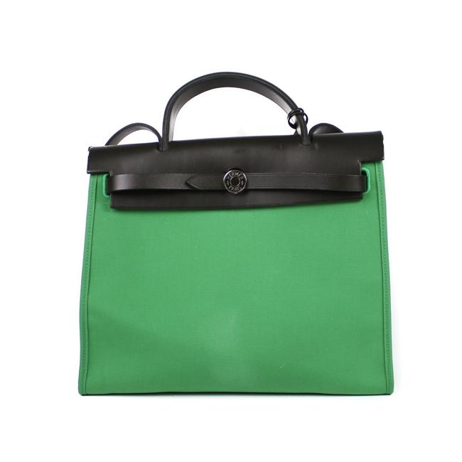 Hermes Herbag 31 Cm Fabric Green Polyester Shoulder Bag