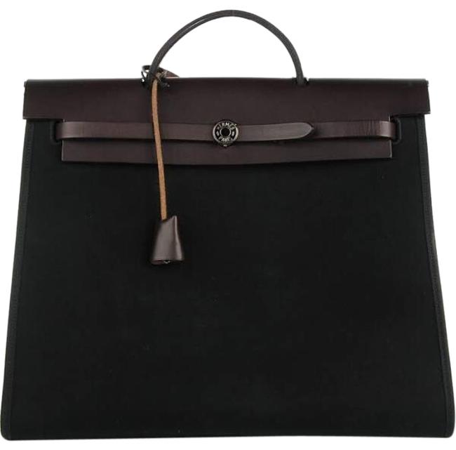 Hermes Herbag 31cm Brown Black Canvas Comes with Everything Satchel