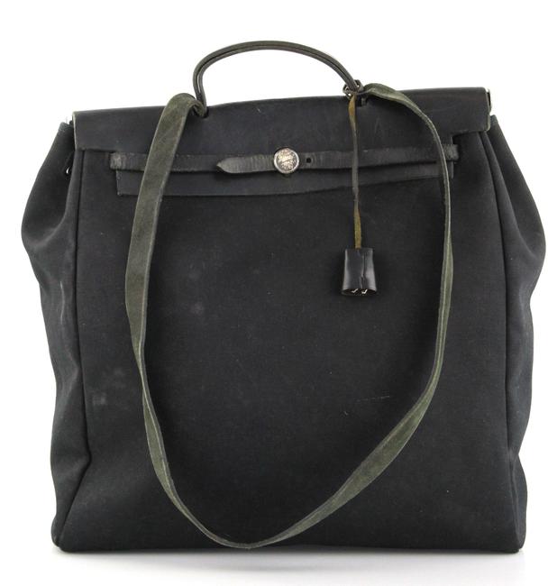 Hermes Herbag 39 Black Canvas Satchel