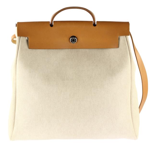 Hermes Herbag 39 Tan Canvas Cross Body Bag