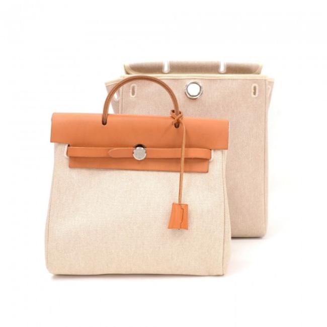 Hermes Herbag Ado 2 In Brown Ha825 Beige Canvas Leather Backpack