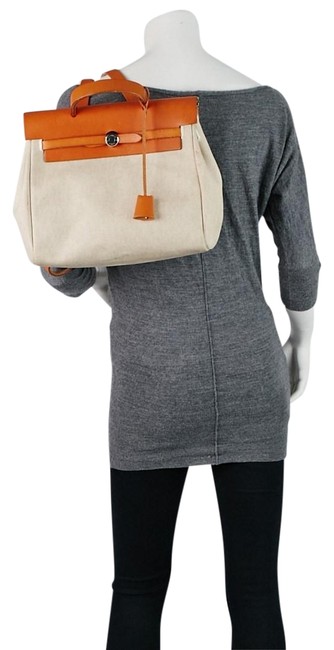 Hermes Backpack Herbag Ado 219463 Beige Toile Canvas X Leather Shoulder Bag
