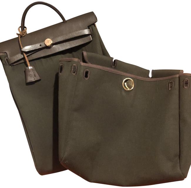 Hermes Herbag Ado Pm 2 In 1 Hand Khaki Toile Backpack