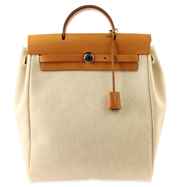Hermes Herbag Ado Pm Beige Coated Canvas Backpack
