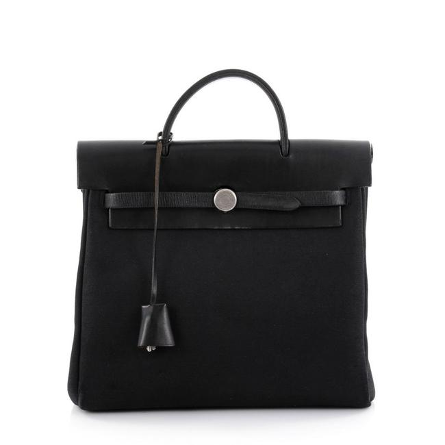 Hermes Herbag And Leather Pm Black Toile Tote