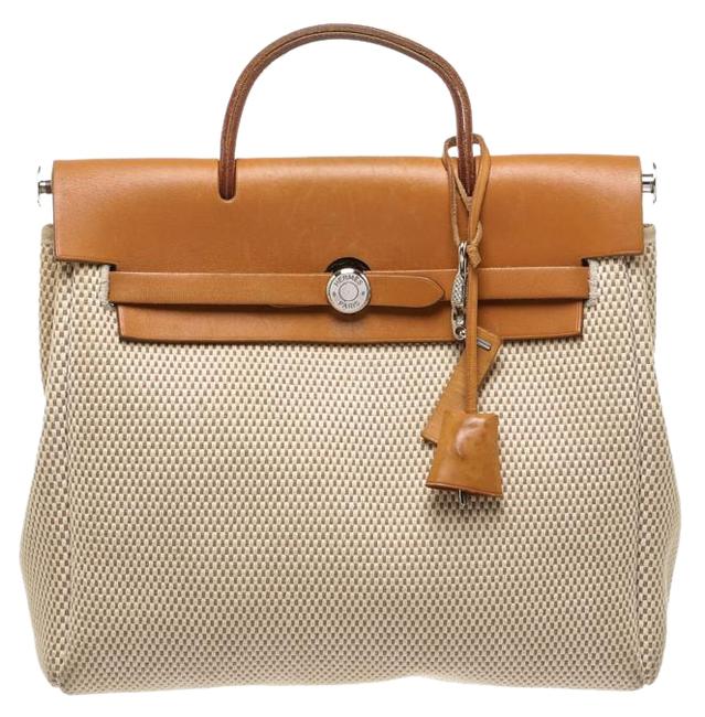 Hermes Herbag And Mm 2 In 1 Cream/Tan Canvas/Leather Satchel