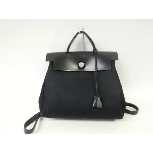 Hermes Herbag Black Canvas/Leather Backpack