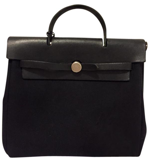 Hermes Herbag Black Leather and Cotton Fabric Backpack