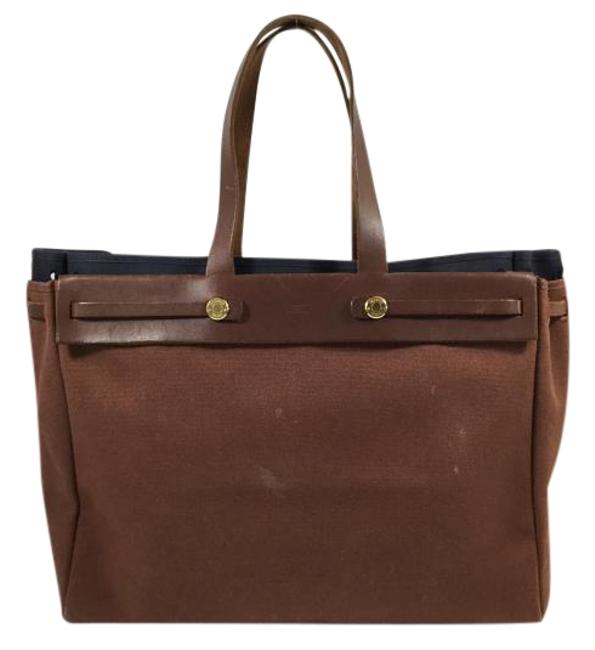 Hermes Herbag Brown Canvas Tote
