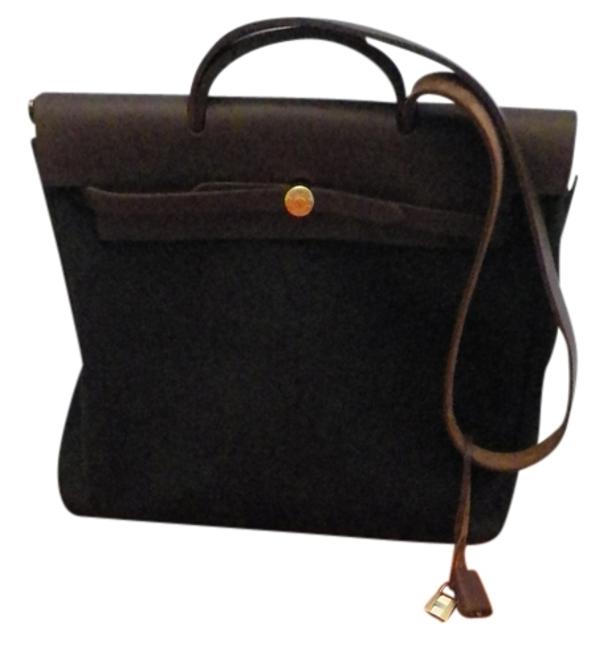Hermes Herbag Brown Canvas W/ Leather Trim Shoulder Bag