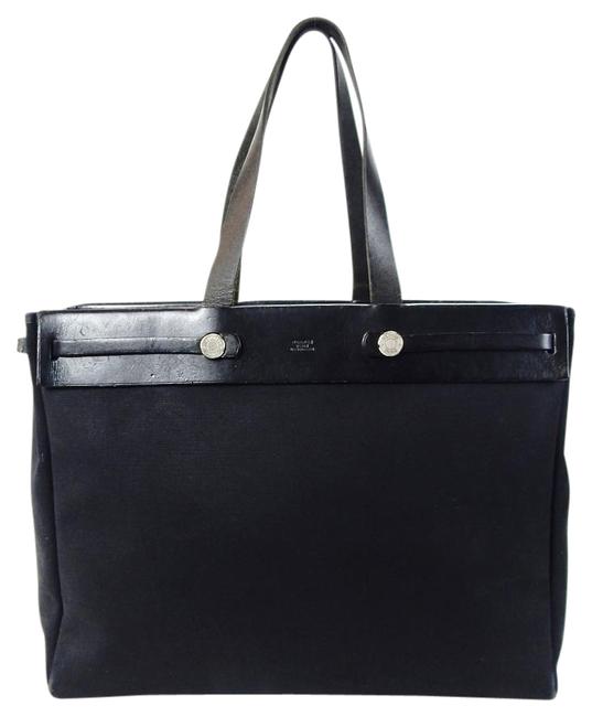 Hermes Herbag Cabas Mm Black Canvas Tote