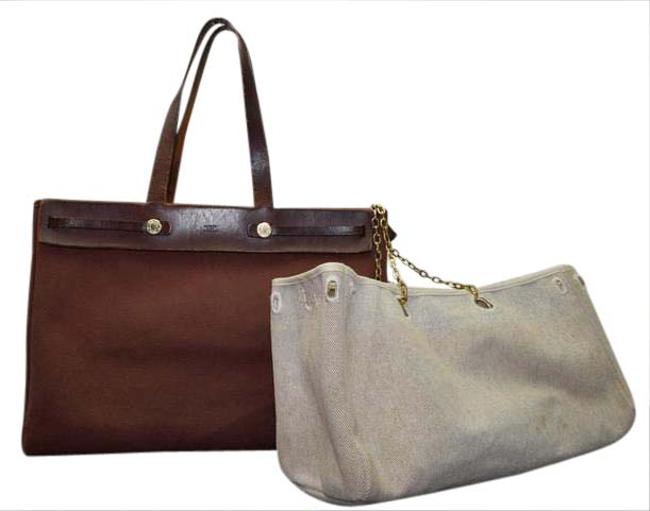 Hermes Bag Herbag Cabas Burgundy Canvas Tote