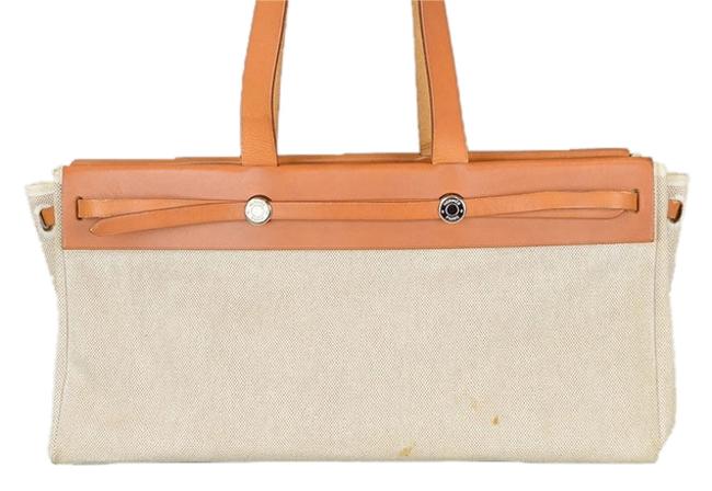 Hermes Herbag Cabas Mm Natural Tote Ivory Cotton Fabric/S / Leather Shoulder Bag